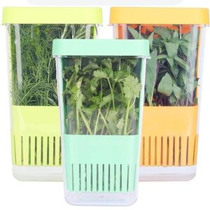 3/$30 3 Pack Set Herb Keeper, BPA-Free Plastic Herb Saver with an Inner Basket